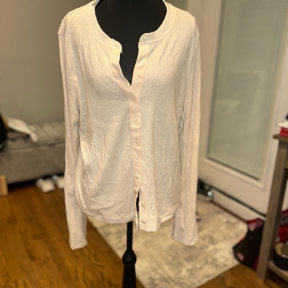 Cream Button-Up ribbed top aerie XL